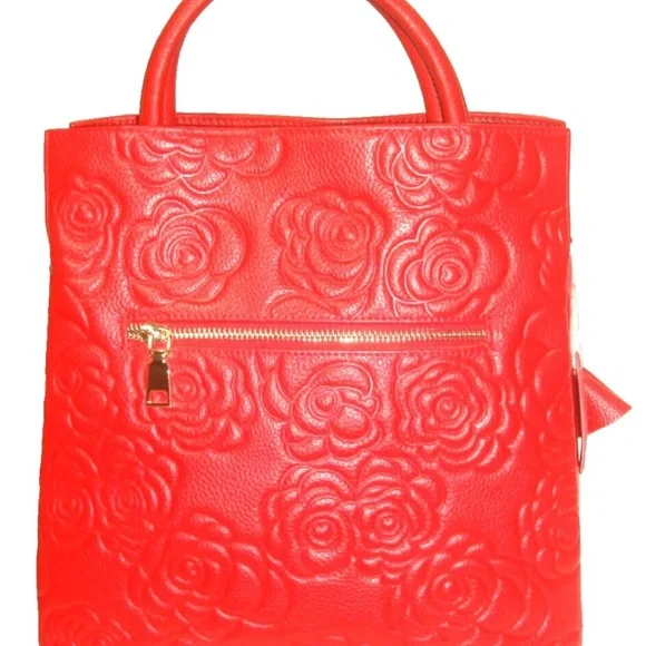 Red Embossed Floral Handbag NWOT - Picture 7 of 12
